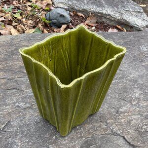 Rare Vintage Tall Rectangular Olive Green Ceramic Vase/Planter
